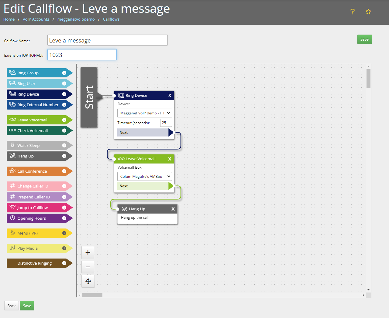 Callflow page